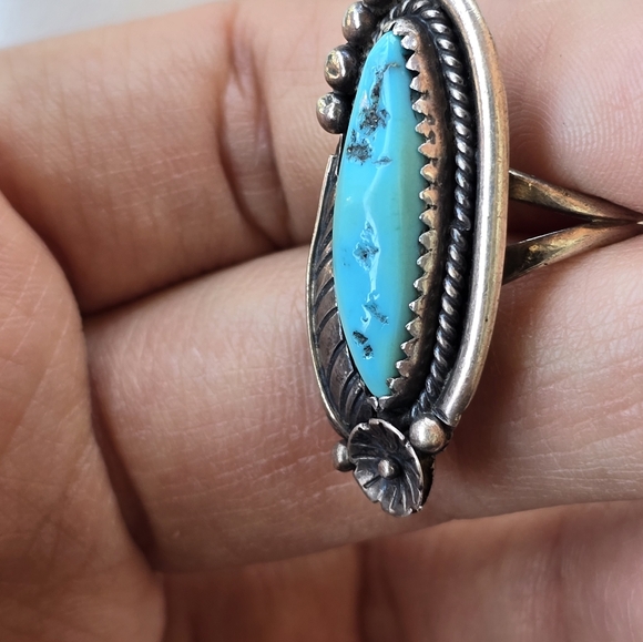 Long Turquoise Sterling Ring - Picture 3 of 5